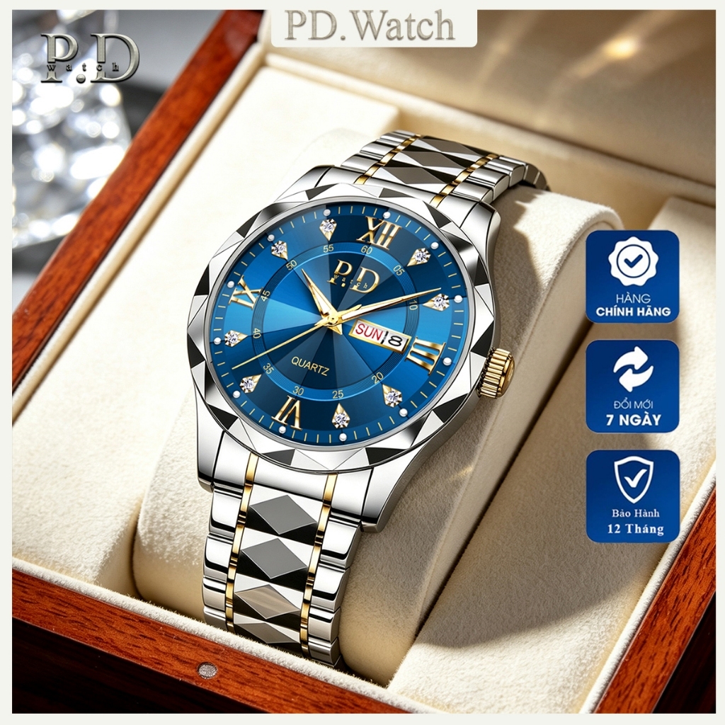 Đồng Hồ Nam Chính Hãng PD.WATCH01 - Đồng Hồ Đeo Tay Dây Thép 316 Không Gỉ Chống Nước Phát Sáng
