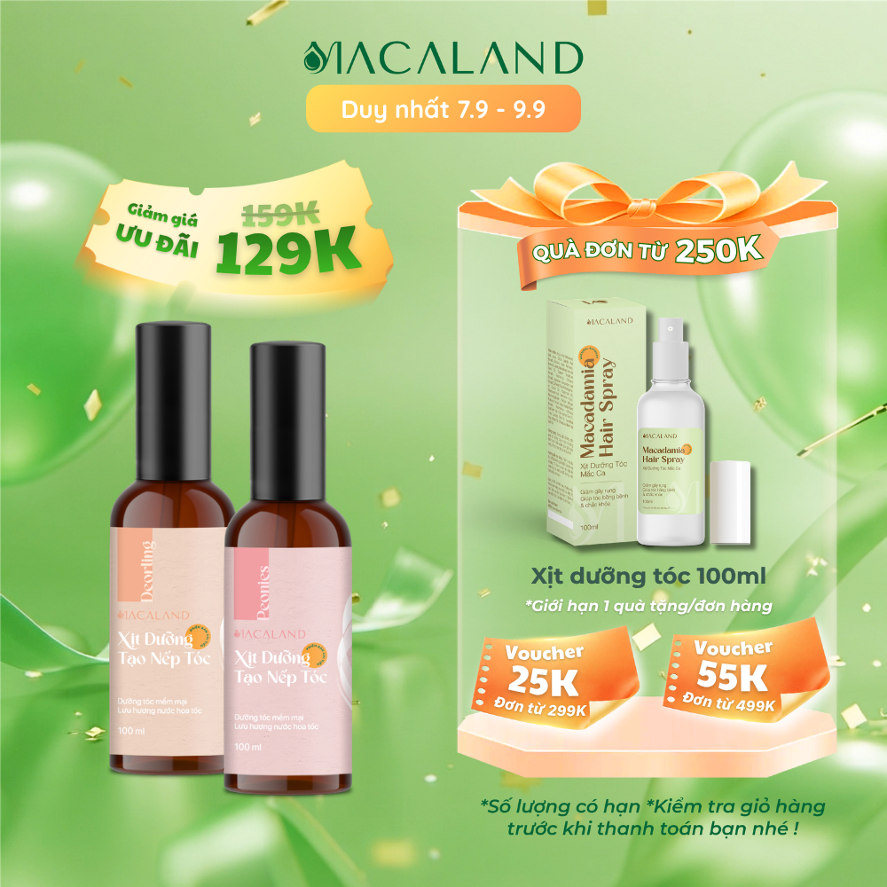 [GIẢM 20K] Combo 2 Xịt giữ nếp tóc tạo kiểu 100ml lưu hương nước hoa quyến rũ và ngọt ngào MACALAND