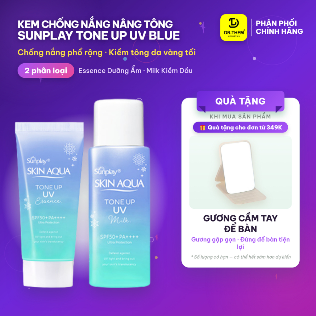 Kem Chống Nắng Nâng Tông Sunplay Skin Aqua Tone Up Blue 50g - Essence Dưỡng Ẩm / Milk Kiểm Soát Dầu - Dr Thêm