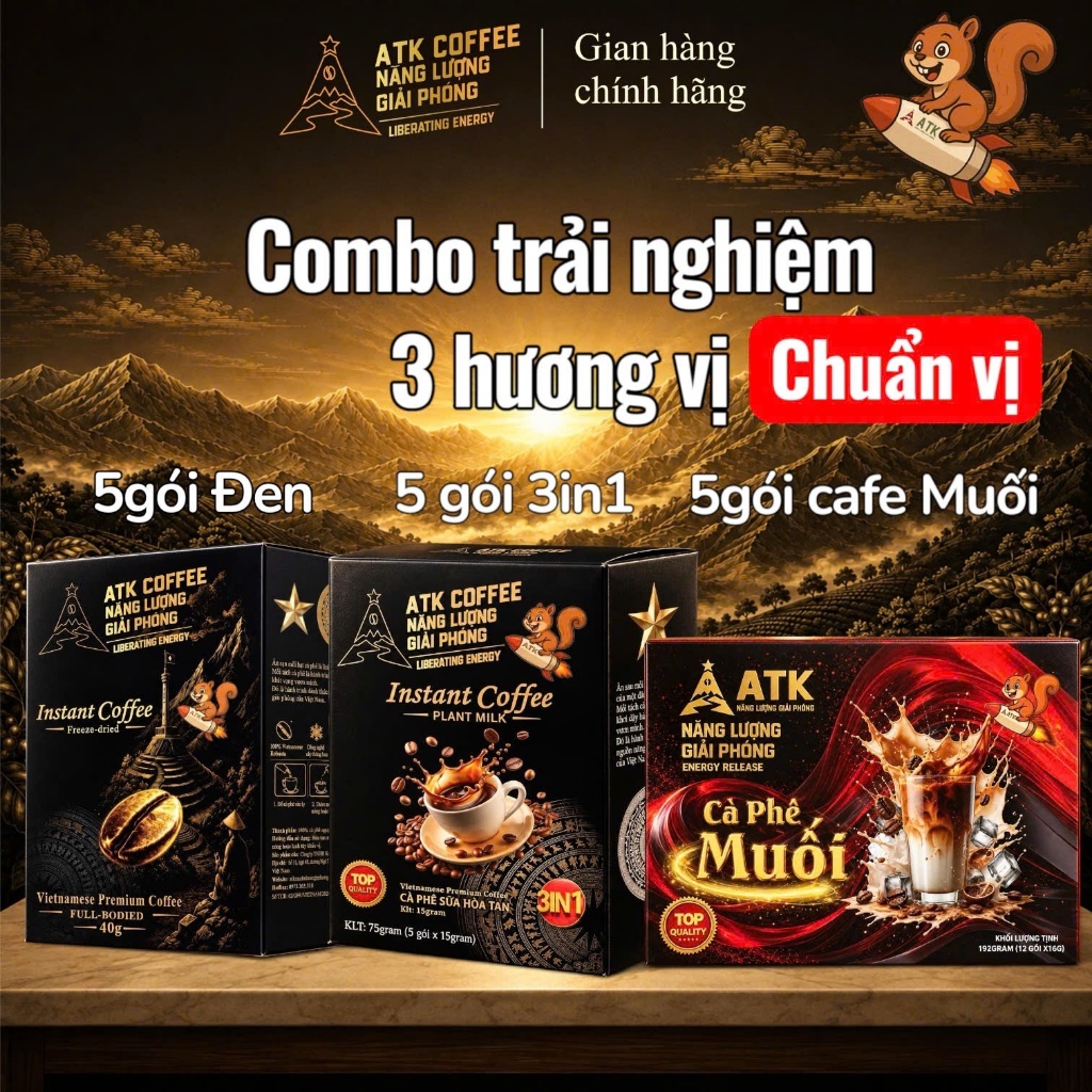 ATK COFFEE – COMBO TRẢI NGHIỆM 3 HƯƠNG VỊ | Cafe Đen + Cafe Muối + Cafe Sữa 3in1 | 15 Gói
