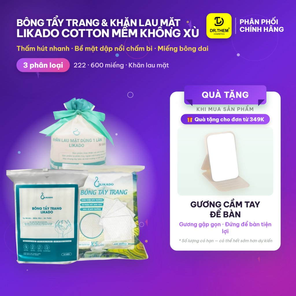 Bông Tẩy Trang Likado Túi 222 Miếng / 100 Miếng Tròn / Khăn Lau Mặt Dùng 1 Lần - Chất Liệu Cotton- D
