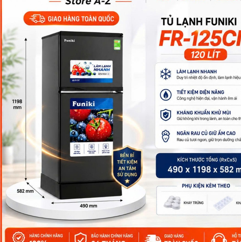 Tủ Lạnh Funiki FR 125CI 120 Lít Hai Cánh Không Đóng Tuyết Bảo Hành 24 Tháng Tại Nhà