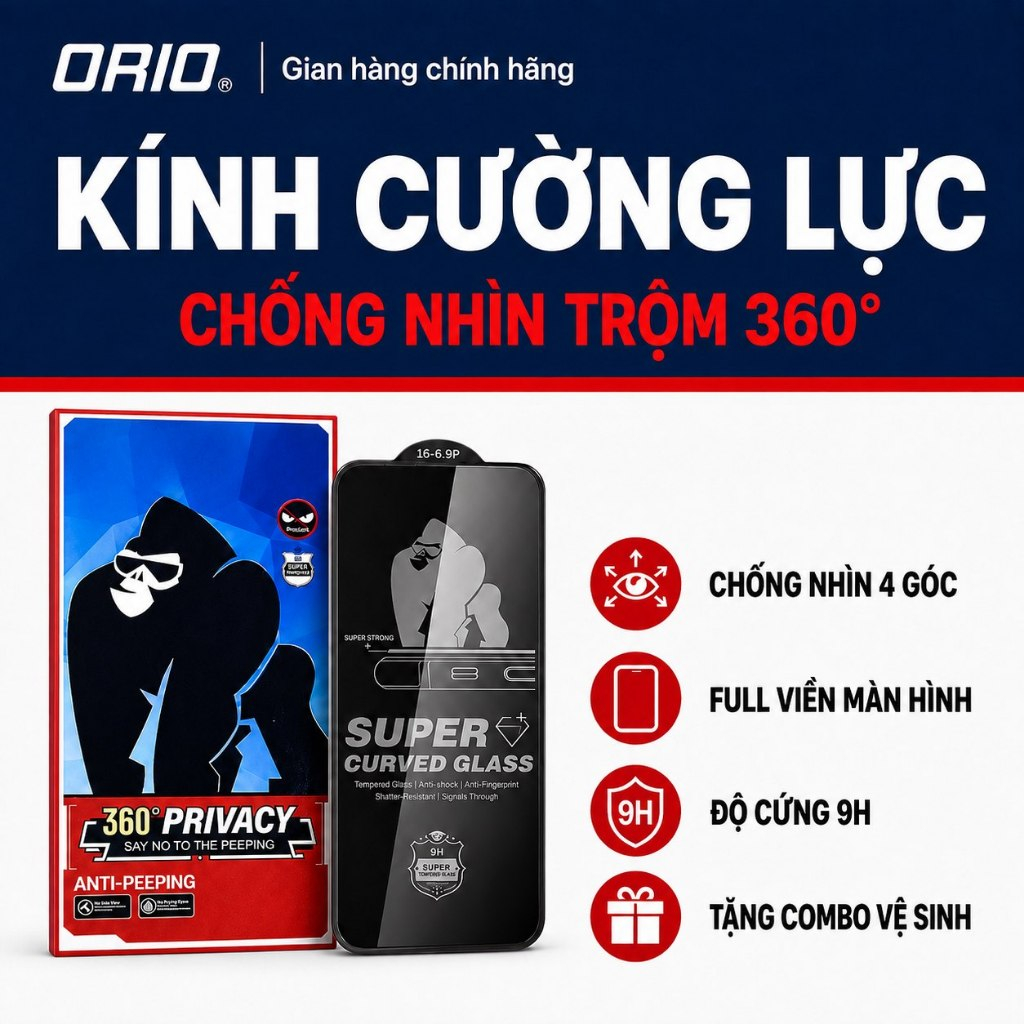 Kính Cường Lực iPhone Chống Nhìn Trộm 360° 4 Góc Hạn Chế Vân Tay Bảo Mật Thông Tin Chống Va Đập