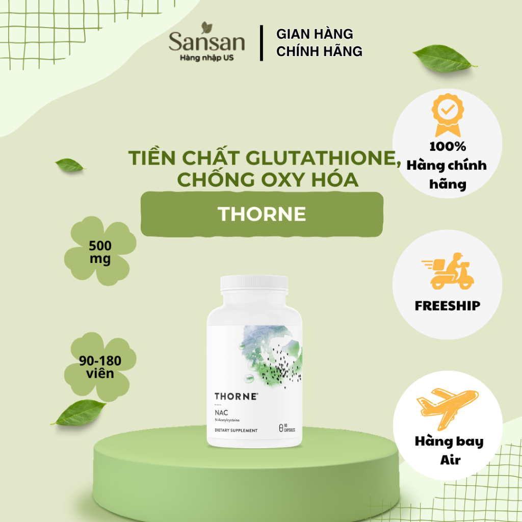 Thorne NAC N-Acetyl-L-Cysteine 500mg 90 -180 Viên – Bổ Sung NAC, Tiền Chất Glutathione, Chống Oxy Hó