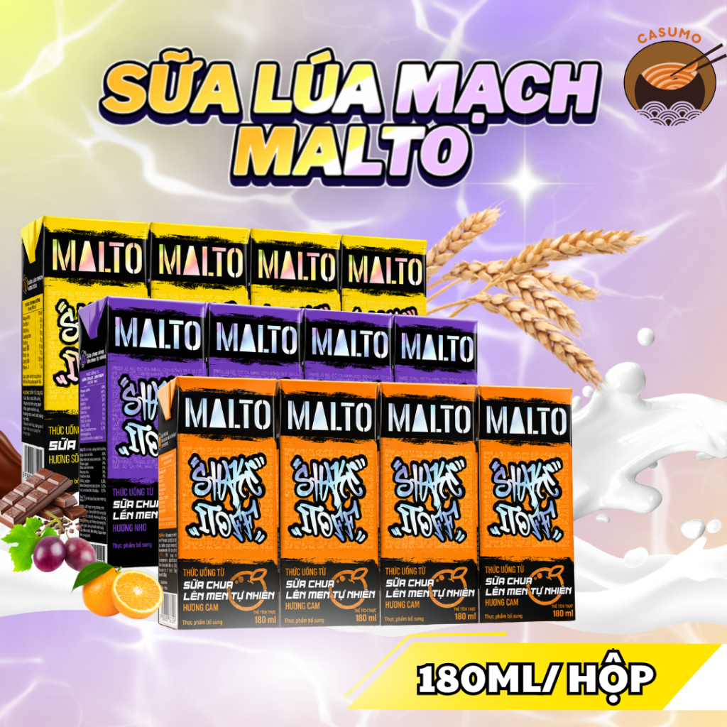 SỮA MALTO Lúa Mạch Hương Socola, Cam, Nho - Hàng Chính Hãng 170ml/180ml - Mì Việt Casumo