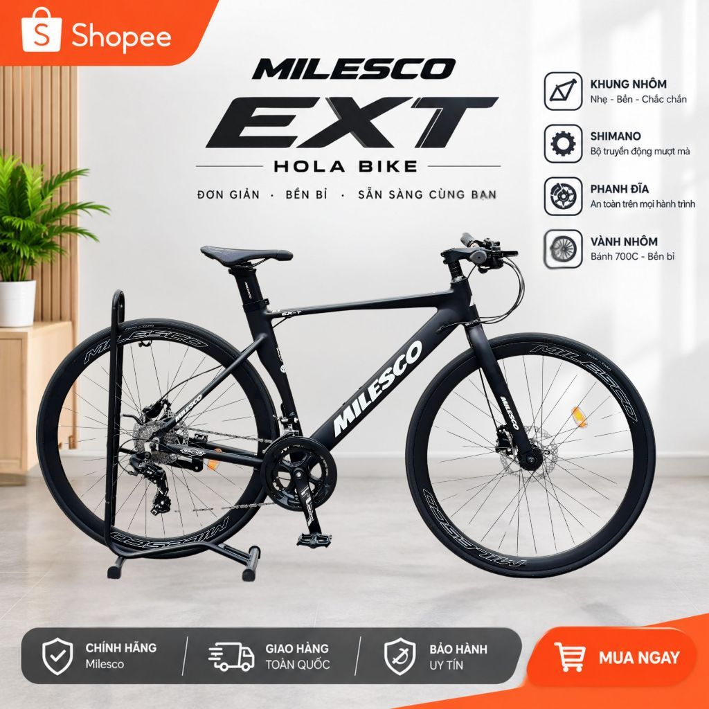 Xe Đạp Đường Phố MILESCO EXT Gen 2 Khung Nhôm 6061 Không Mối Hàn, Phanh Dầu, Cối Nổ, Bộ Đề Shimano 1