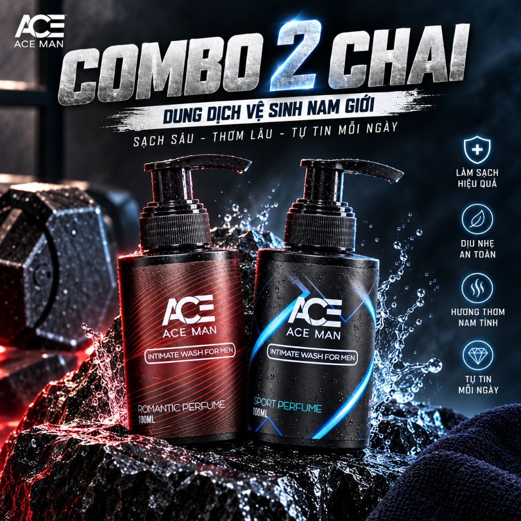 [TẶNG QUÀ] COMBO 2 chai dung dịch vệ sinh nam giới ACEMAN hương nước hoa 100ml/chai
