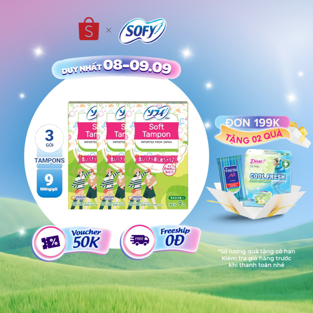 Bộ 3 Băng vệ sinh siêu thấm Sofy Soft Tampon Super/ Regular Tampon/ Superplus Tampon (Hàng nhập khẩu