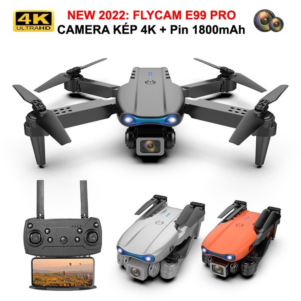 Flycam E99 Pro Camera Kép 4K – Drone Gấp Gọn, Giữ Độ Cao, Tránh Vật Cản, Điều Khiển Từ Xa
