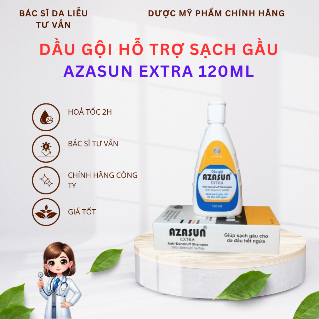Dầu gội Gamma Azasun Extra 2.5% ngừa gàu sạch da đầu dưỡng tóc khỏe mạnh chai 120ml