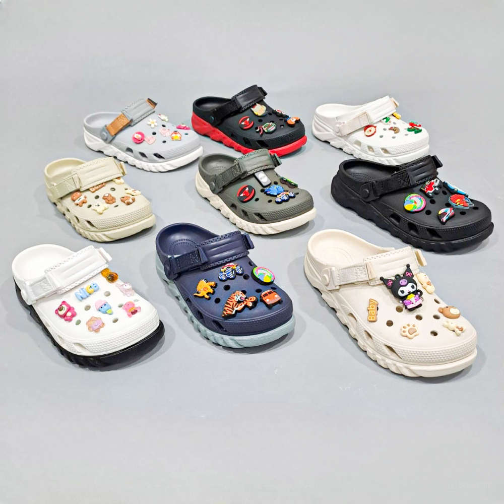 Dép  duet max 2 nam nữ tặng 10 jibbitz charms 3D xịn, dép sục duet max unisex đen đỏ cao cấp