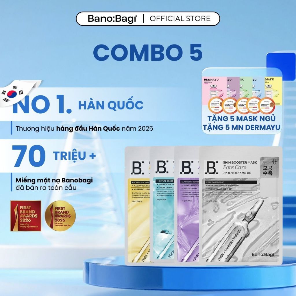 [MUA 5 TẶNG 5 DERMAYU + 5 MẶT NẠ NGỦ BANOBAGI ] COMBO 5 Mặt Nạ BANOBAGI Skin Booster Mask Hỗ Trợ Cấp
