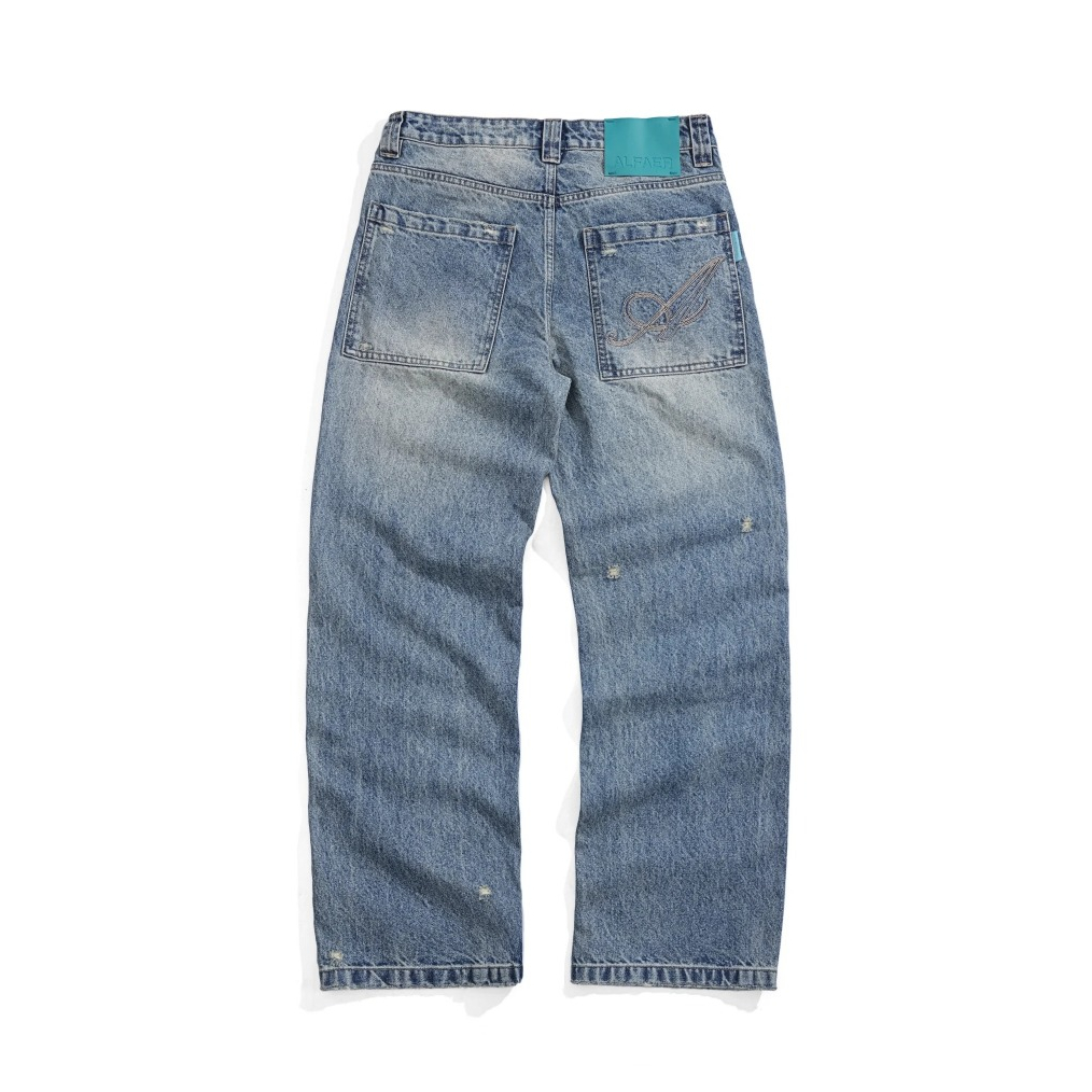 QUẦN JEANS LOCAL BRAND "ALFAER" SS26 DISTRESSED BLUE WASHED JEANS