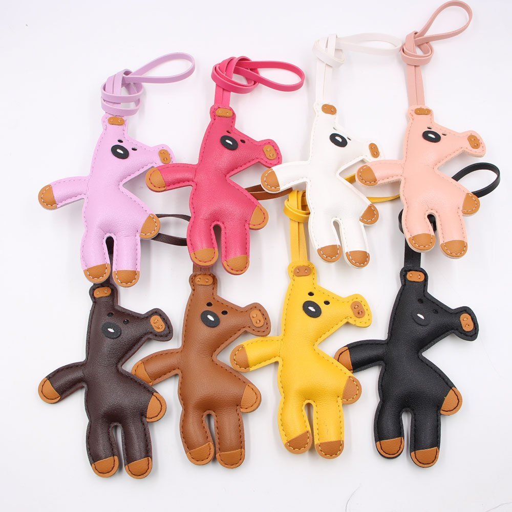 (1372) Charm Cặp Túi Nhồi Bông Da Teddy Bear, Móc Dây Trang Trí Balo Gấu MrBean