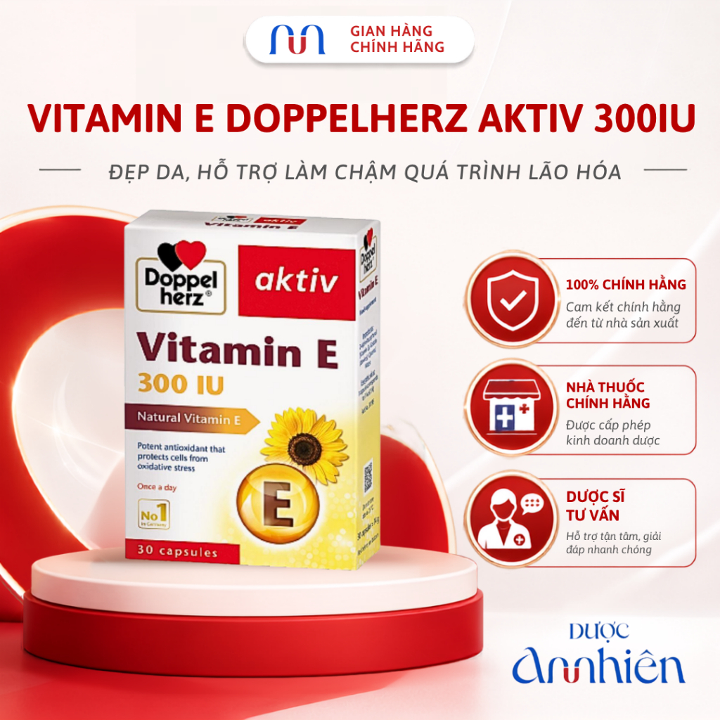 [CHÍNH HÃNG] Viên Uống Vitamin E Doppelherz Aktiv 300IU Đức Hỗ Trợ Chống Lão Hóa Bảo, Làm Đẹp Da