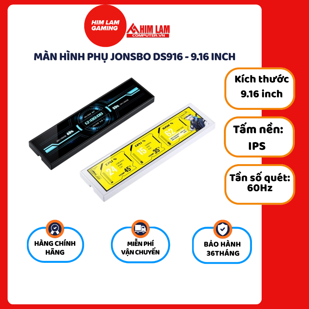 MÀN HÌNH PHỤ JONSBO DS916 - 9.16 INCH (HIỂN THỊ THÔNG SỐ PC & NỘI DUNG ĐA NIỆM)
