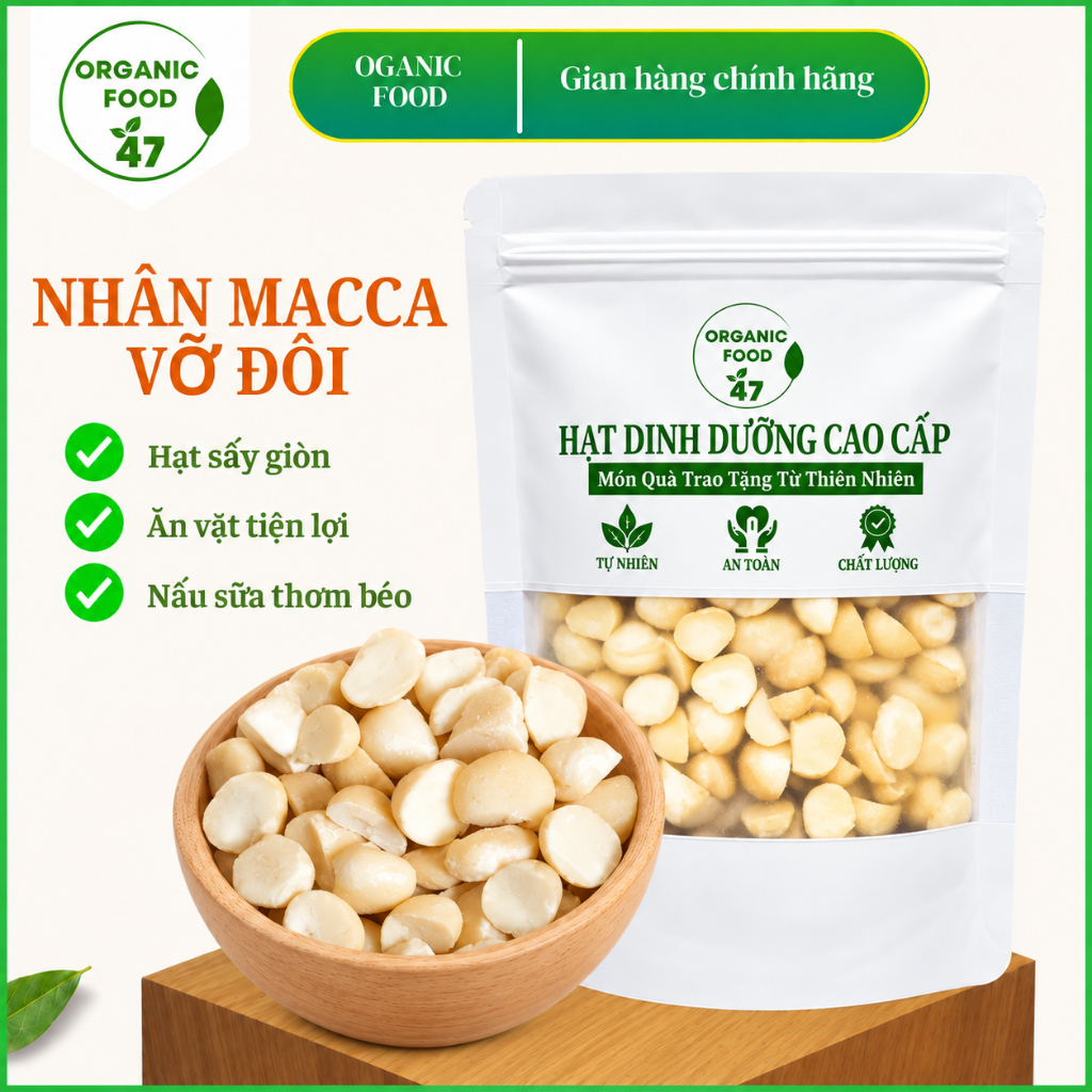 Nhân macca vỡ nấu sữa bể đôi, hạt mắc ca sấy chín tách vỏ ăn liền nhiều công dụng tốt cho sức khỏe