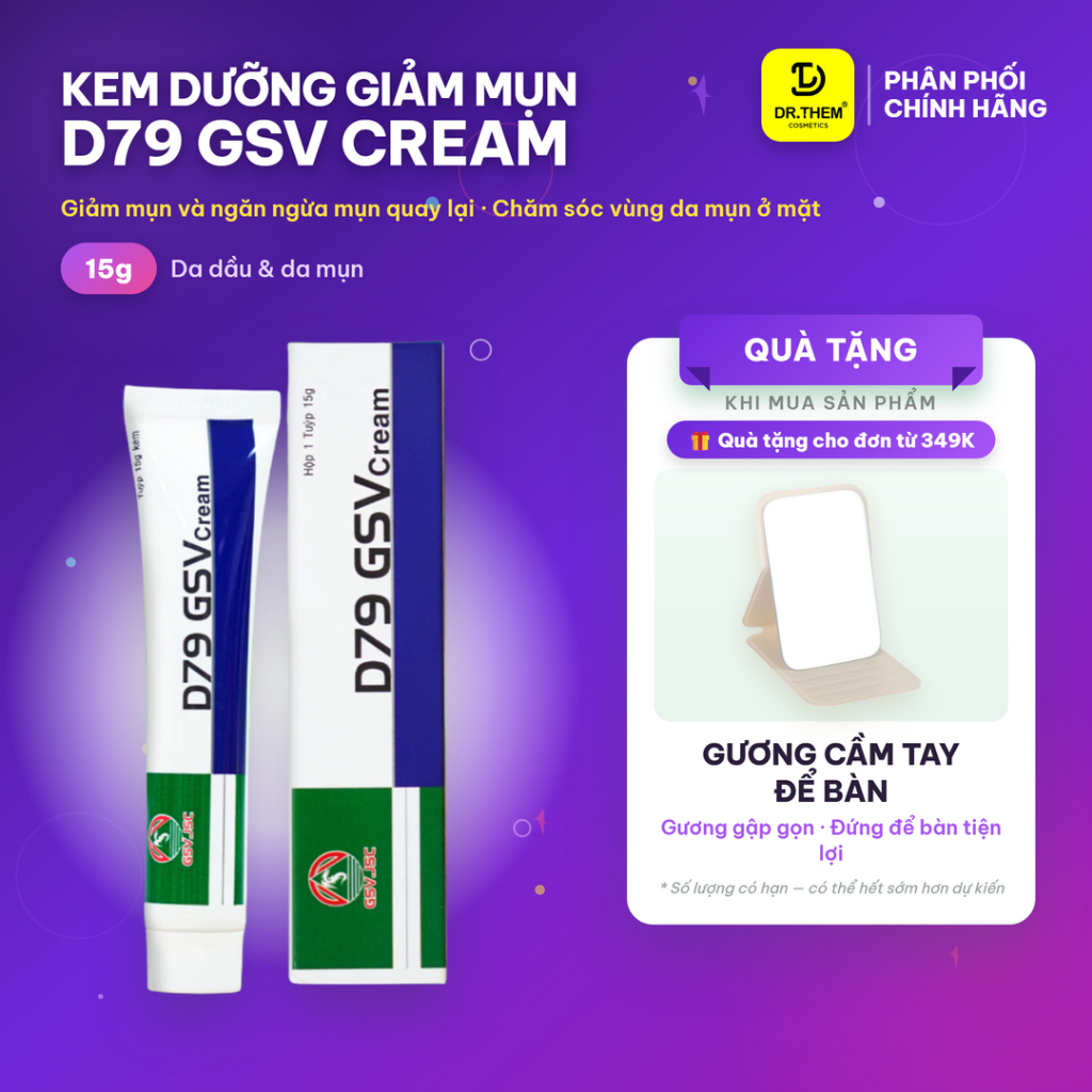 Kem D79 GSV Cream 15g - Ngăn Ngừa Mụn, Mờ Thâm Mụn, Kiểm Soát Dầu Nhờn Cho Mặt, Ngực, Lưng - Dr Thêm