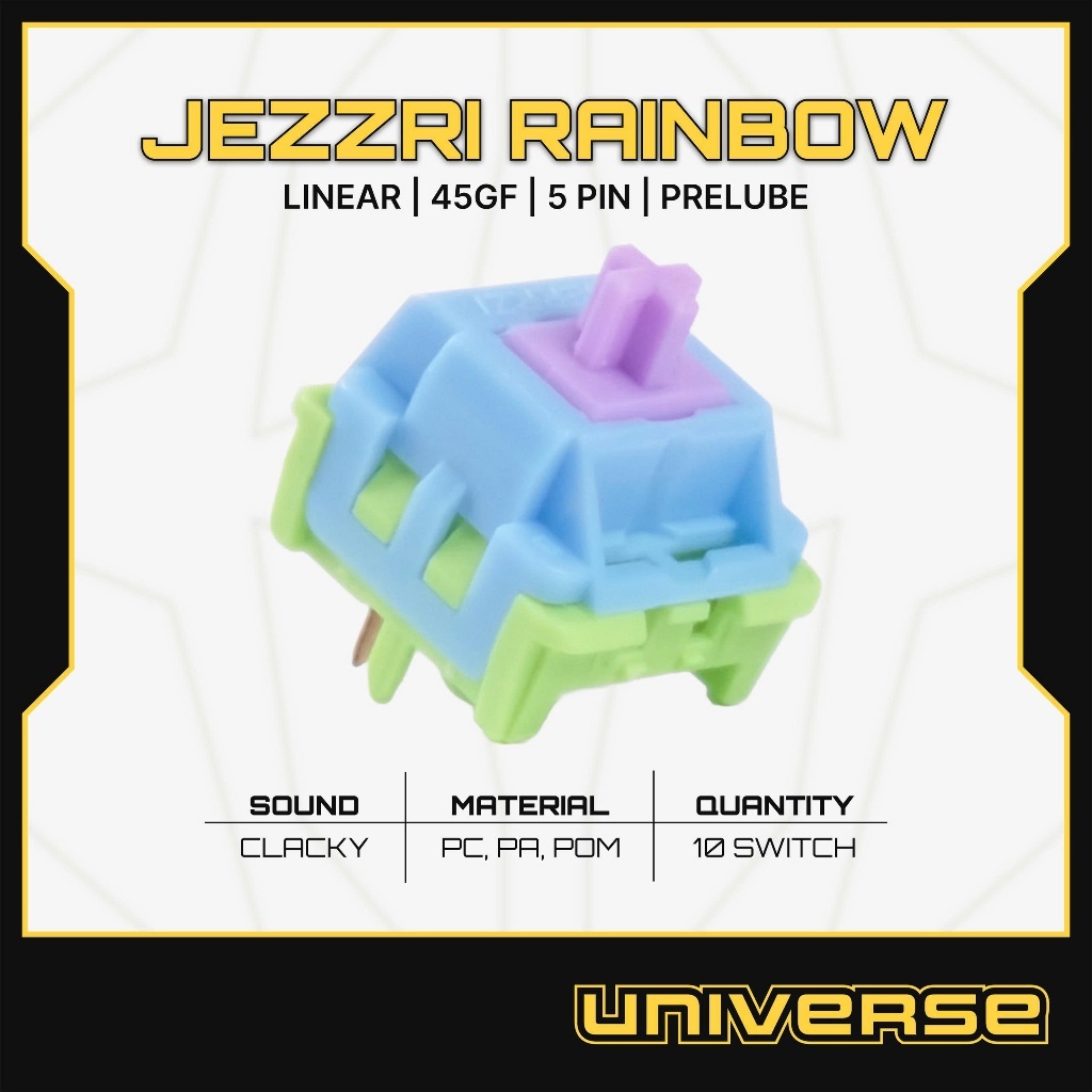 10 Switch JERRZI Rainbow Switch Linear 45g 5 Pin PC + PA + POM Prelube Công Tắt Bàn Phím Cơ Universe