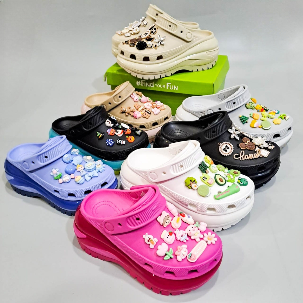 Dép sục mega crush clogs unisex tặng jibbitz stickers 3D loại đẹp, dép sục crush mega nam nữ nhựa ca