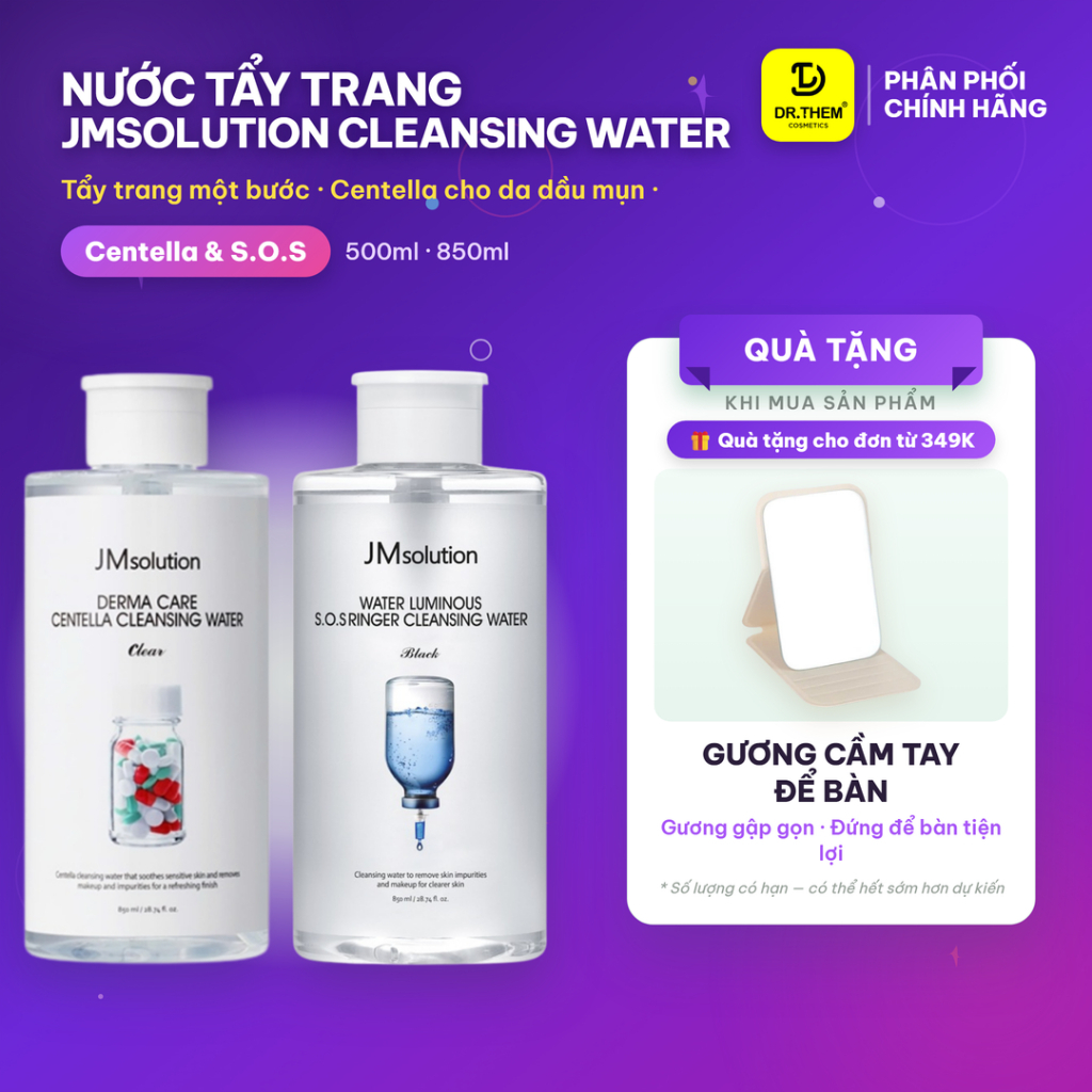 Nước Tẩy Trang Jmsolution Cleansing Water 500ml / 850ml (JM solution Centella/Ceramide/S.O.S Ringer)