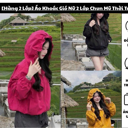 Áo Khoác Gió Nữ 2 Lớp Dáng Crop Có Mũ Trùm Thời Trang