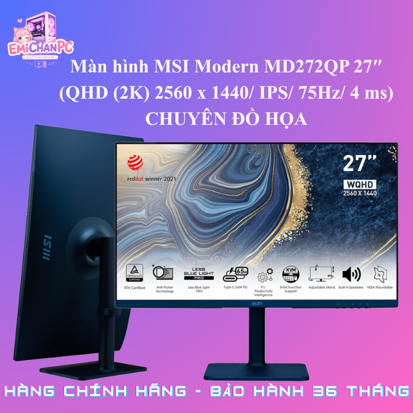 Màn Hình MSI Modern MD272QP (Kích thước: 27" | 2560x1440 | 75Hz | 4ms | ) - Hàng chính hãng - BH 36 