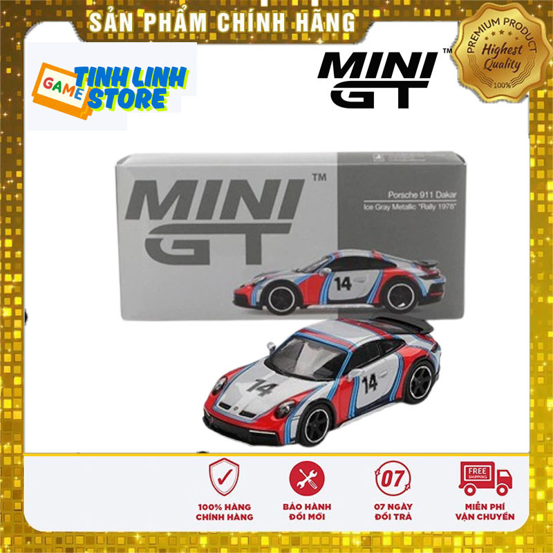 Mô Hình Xe 1:64 Mini GT Porsche 911 Dakar Ice Grey Metallic "Rally 1978" - Box Version