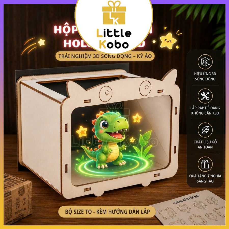 Hộp Chiếu Hình 3D Halogram Bằng Gỗ STEM Hologram DIY STEAM Wood Đồ Chơi Trẻ Em Giáo Dục Sáng Tạo