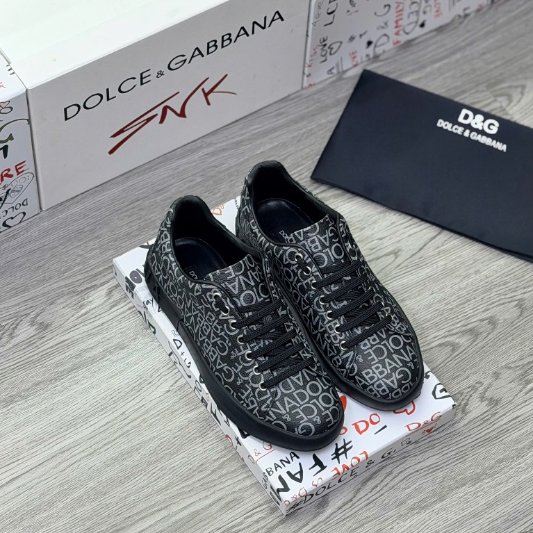 Giày dây Snk Dsquared2 màu đen dệt vân chữ màu trắng vàng monogram thêu vạch sọc ngang quai đế cói p