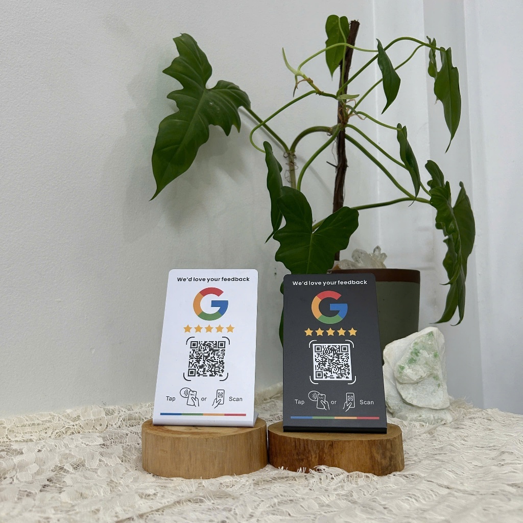 Standee NFC Google Review + QR Code Để Bàn – Chạm Điện Thoại Đánh Giá Google Maps Cho Quán Cafe, Nhà