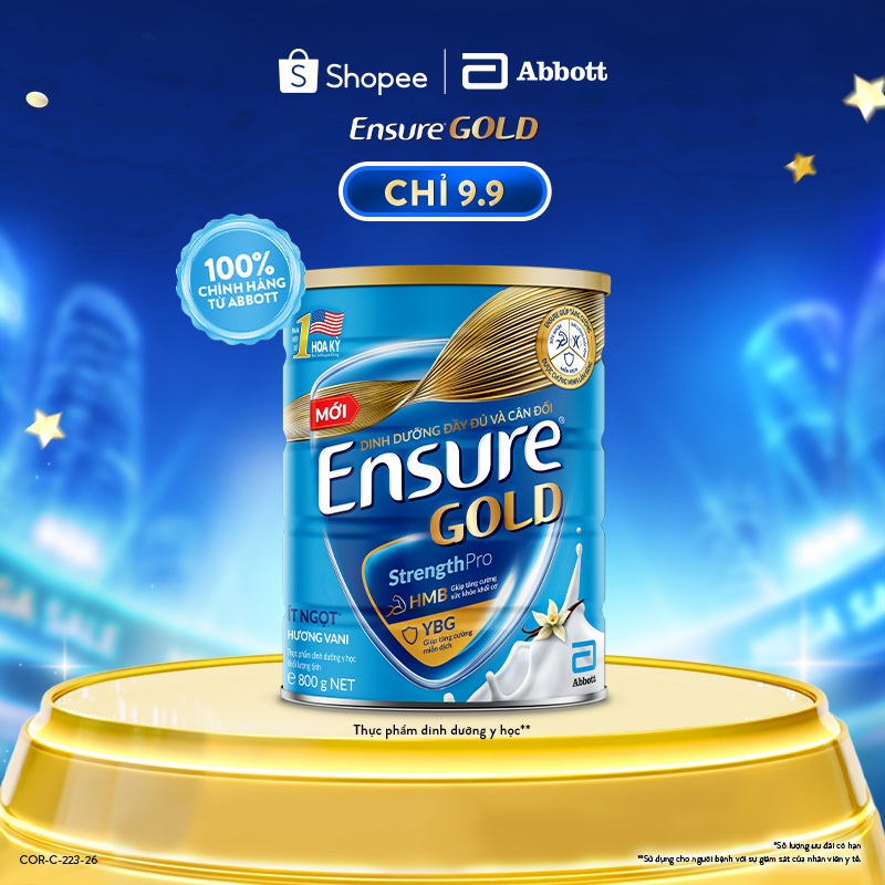 Sữa bột Ensure Gold Abbott hương vani ít ngọt 800g