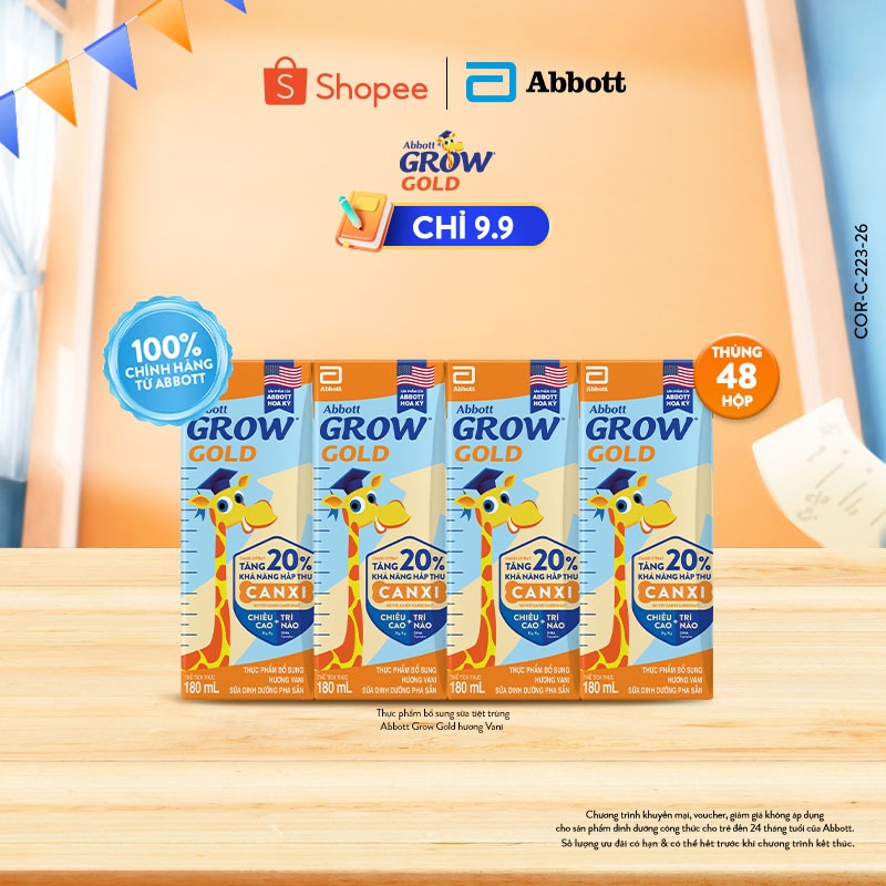 [HANNAH LIVE] Thùng 48 hộp Sữa nước Abbott Grow Gold hương Vani 180ml (Bao bì thay đổi tùy vào đợt n