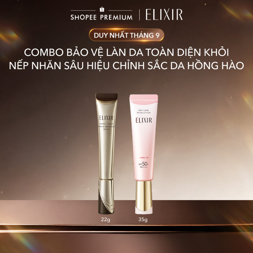 (KOL Live) COMBO Kem dưỡng da cải thiện ELIXIR RETINOL POWER WRINKLE SMOOTHING +Sữa chống nắng nâng 