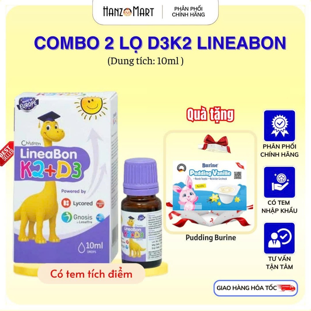 Combo 2 lọ LineaBon Vitamin D3K2MK7 - Canxi Bestical chính hãng Hấp thu Canxi cho trẻ - Trẻ cao lớn 