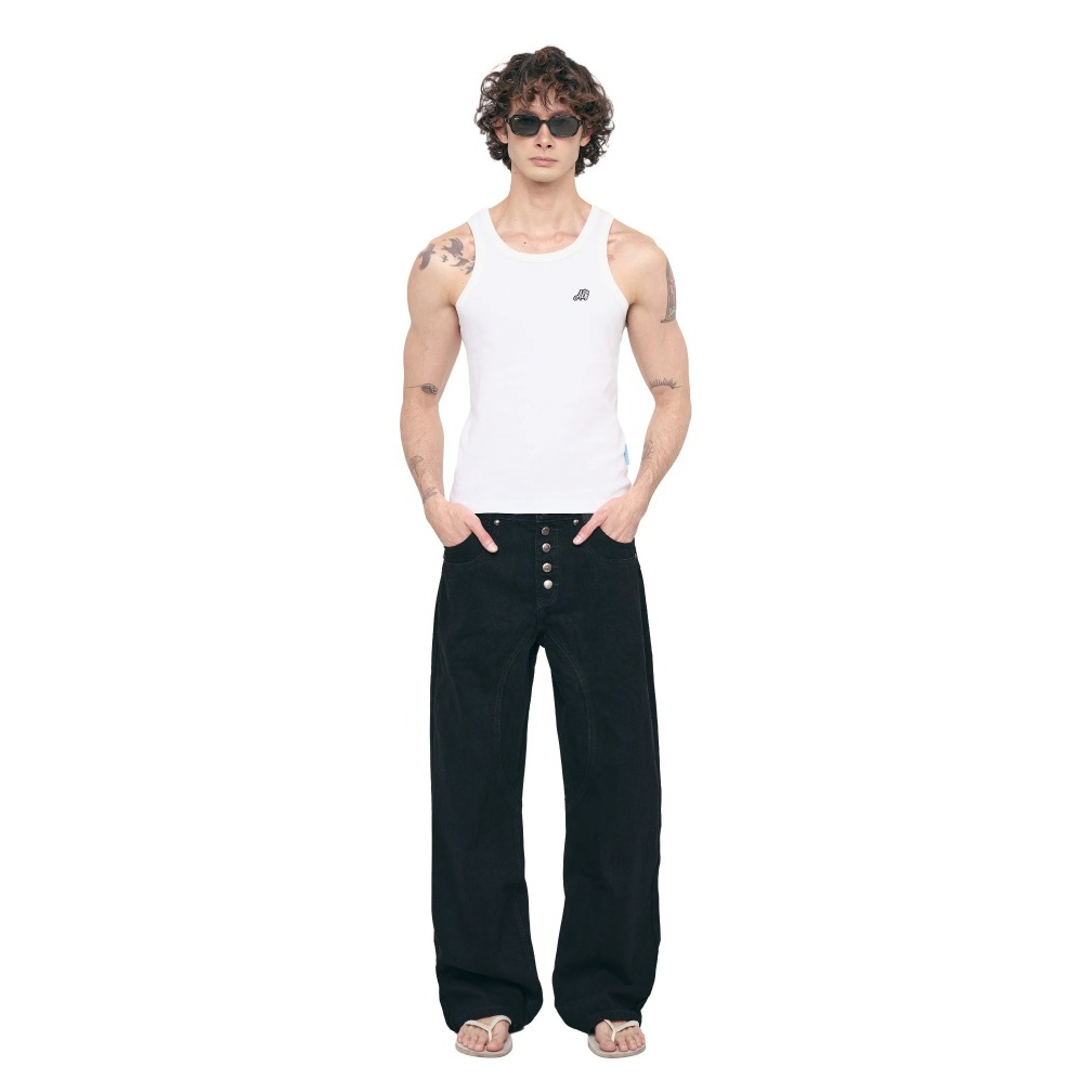 QUẦN JEANS LOCAL BRAND “ALFAER” BUTTON STRAIGHT JEANS - BLACK