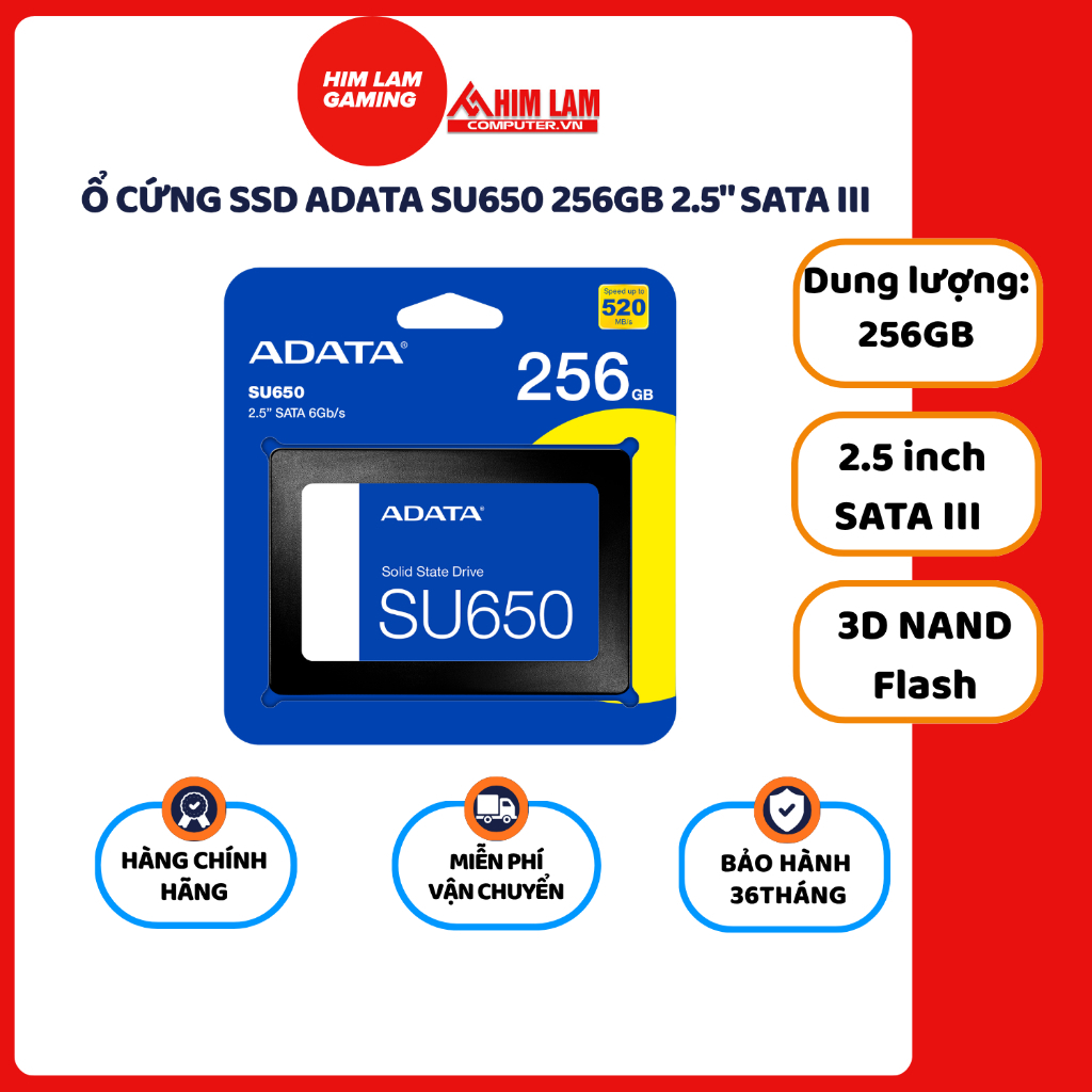 Ổ CỨNG SSD ADATA SU650 256GB 2.5" SATA III NEW