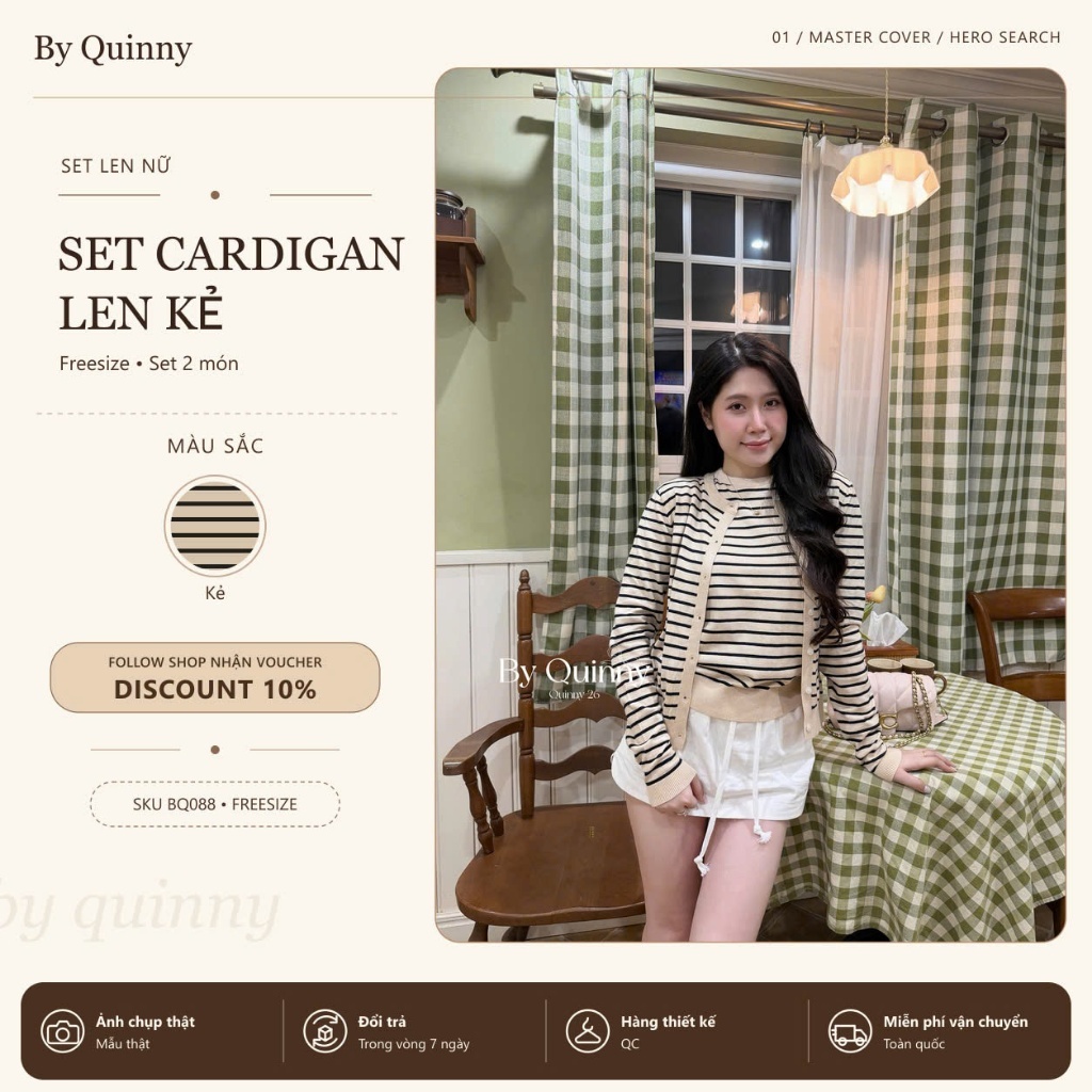 SET ÁO CARDIGAN + ÁO CỘC LEN KẺ NỮ BQ088 | BY QUINNY x QC CC L1