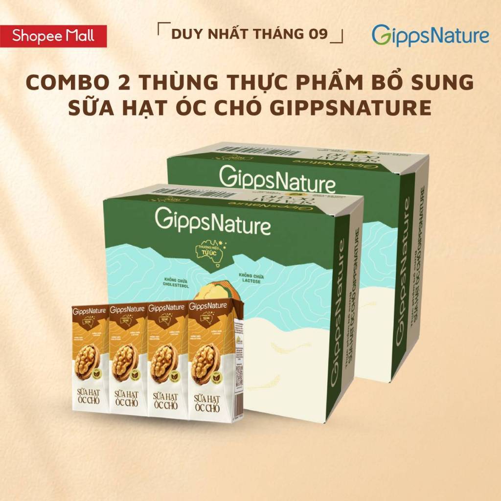 [Livestream KOL] Combo 2 Thùng Sữa Hạt Óc Chó GippsNature 180 ML