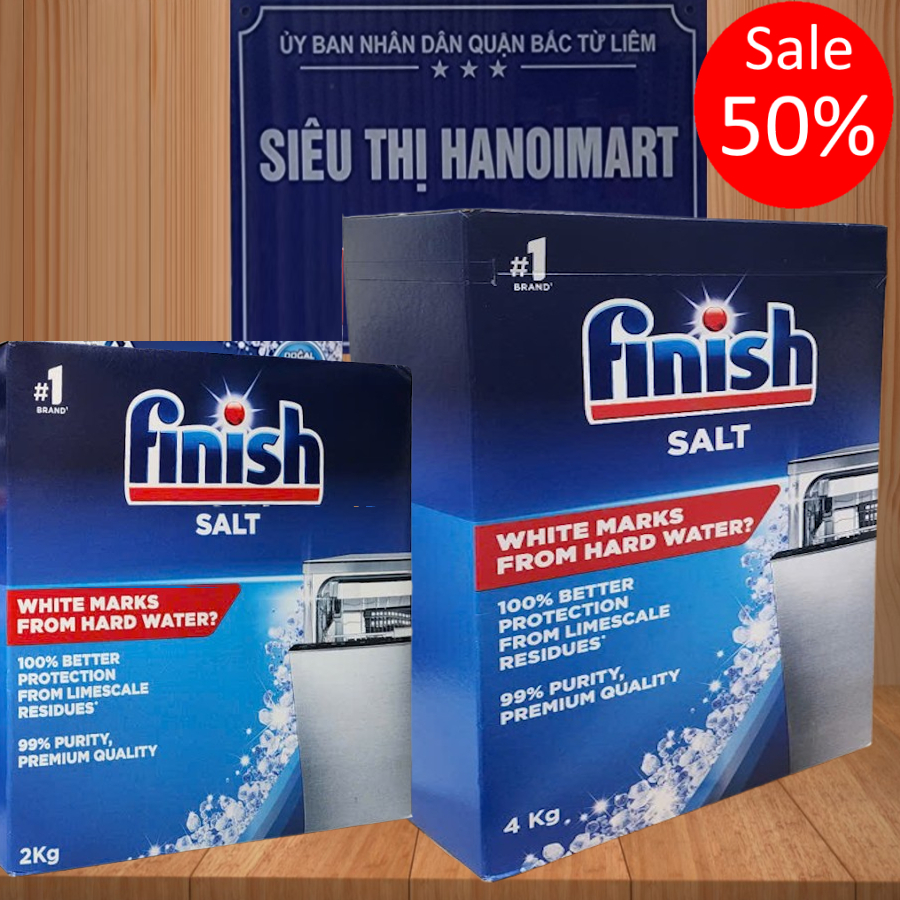 Muối rửa bát finish 4kg, 2kg, 1kg Muối finish cho Máy rửa bát ly,  Muối rửa chén finish,  Muối làm m