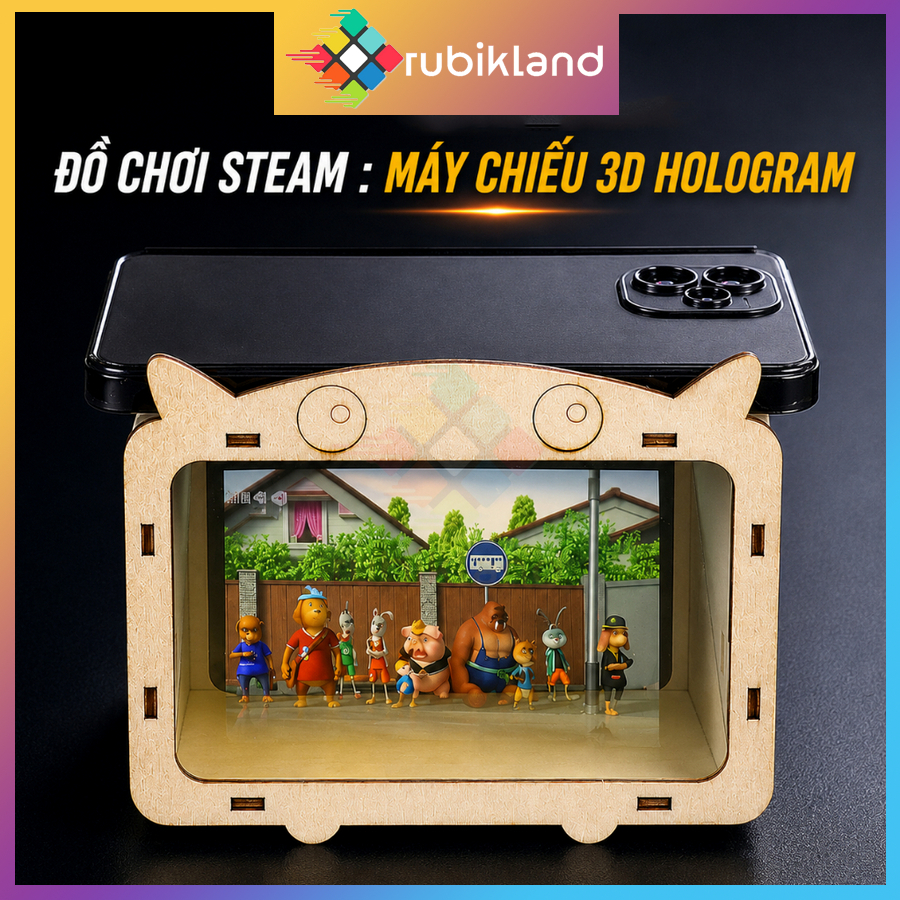 Hộp Chiếu Hình 3D Halogram Bằng Gỗ STEM Hologram DIY STEAM Wood Đồ Chơi Trẻ Em Giáo Dục Sáng Tạo