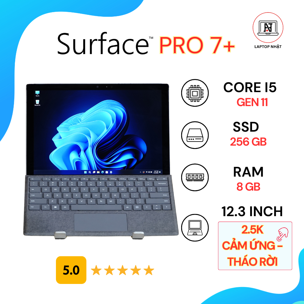 Surface Pro 7 Plus - LTE + PHÍM | Core i5-11th | RAM 8GB | SSD 256GB