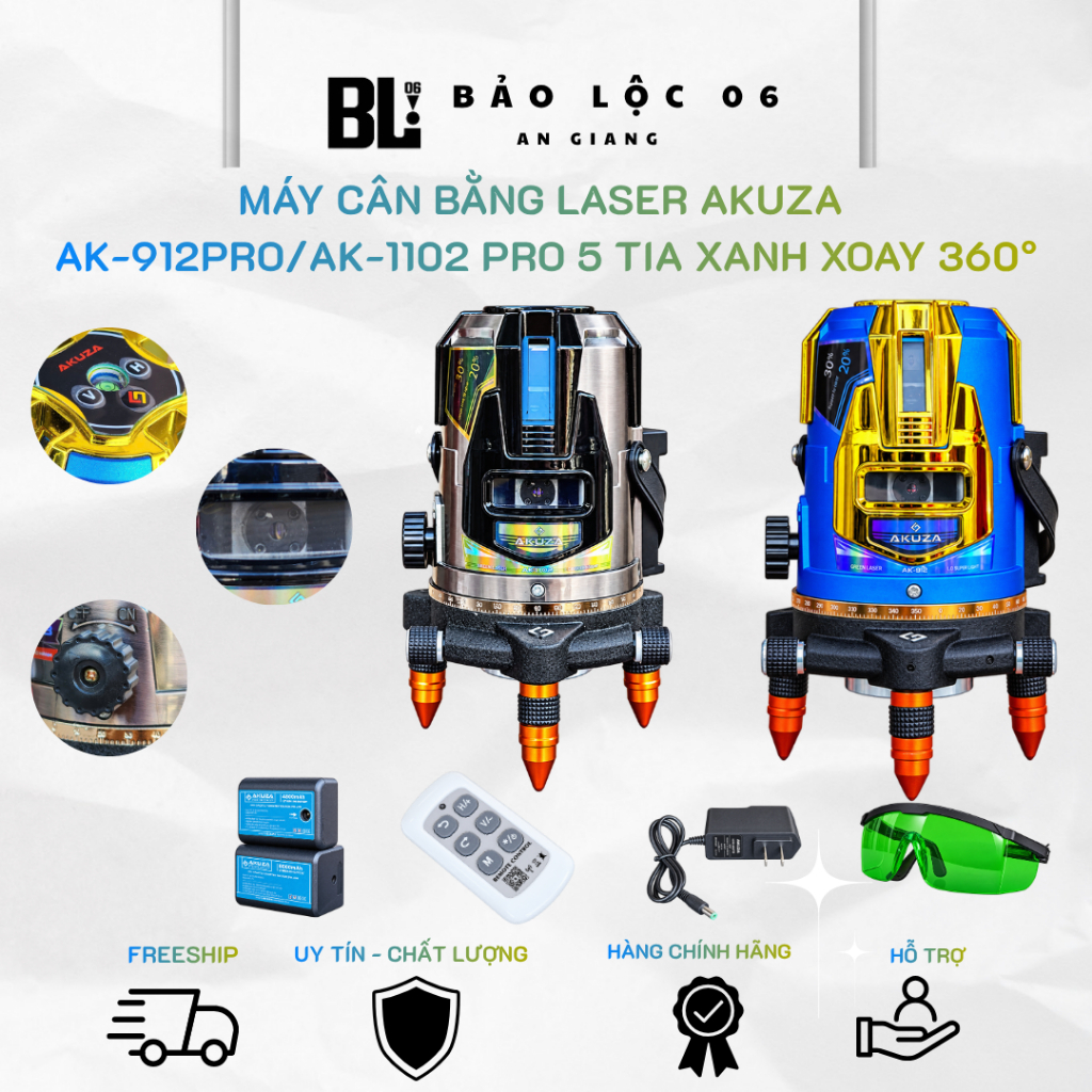 MÁY CÂN BẰNG LASER AKUZA AK-912PRO / AK-1102 PRO – 5 TIA XANH, MOTOR XOAY 360°