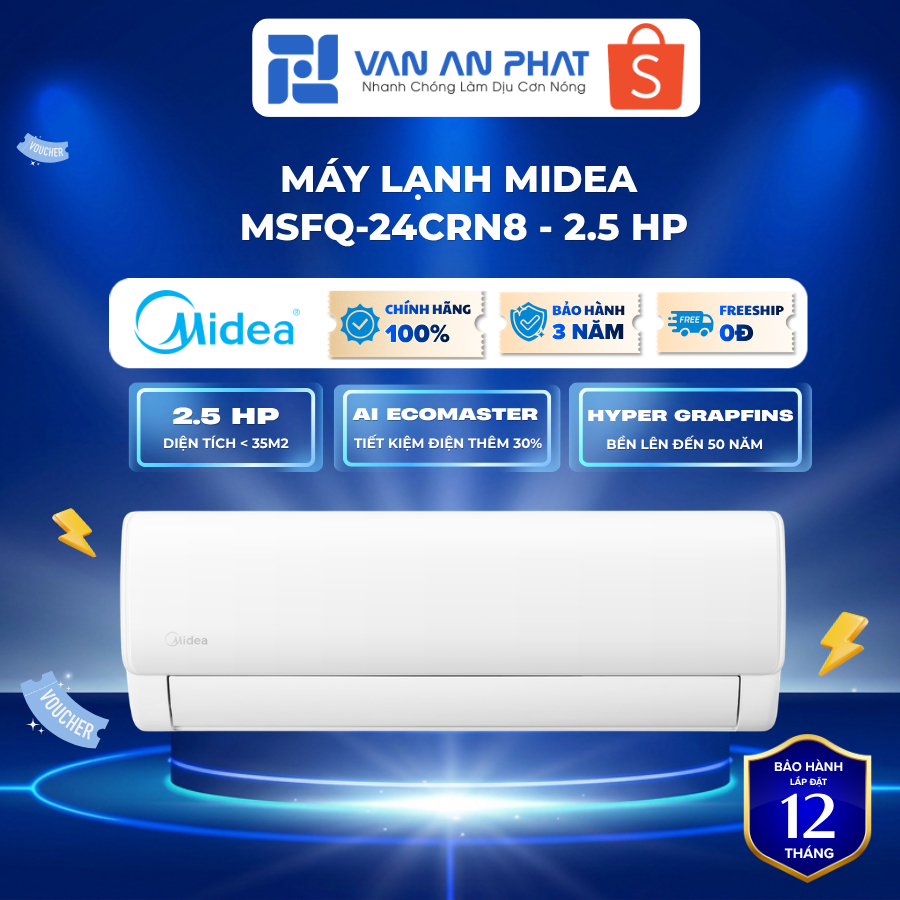 MSFQ-24CRN8 | Máy Lạnh Midea 2.5HP MSFQ-24CRN8 – Điều Hòa 2.5 Ngựa Không Inverter, Gas R32, Làm Lạnh