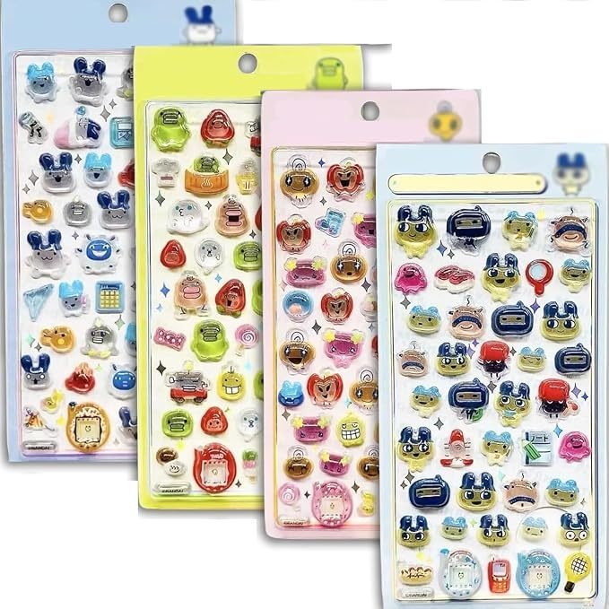 Set of 4 3D 3D stickers, cute stickers, hard material, glitter, reward stickers, stickable, 3D embos