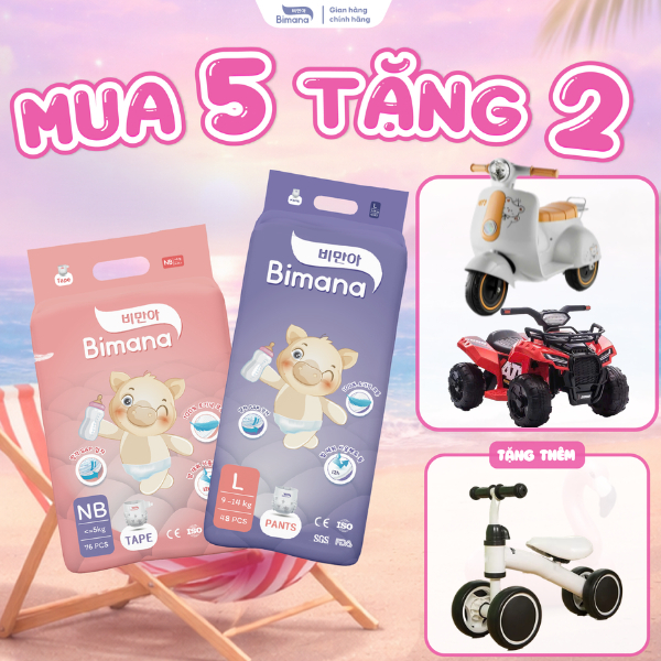[5B] - [TẶNG XE ĐIỆN] - Tã Bỉm Dán Quần BIMANA HÀN QUỐC mỏng thoáng, thấm hút vượt trội đủ size