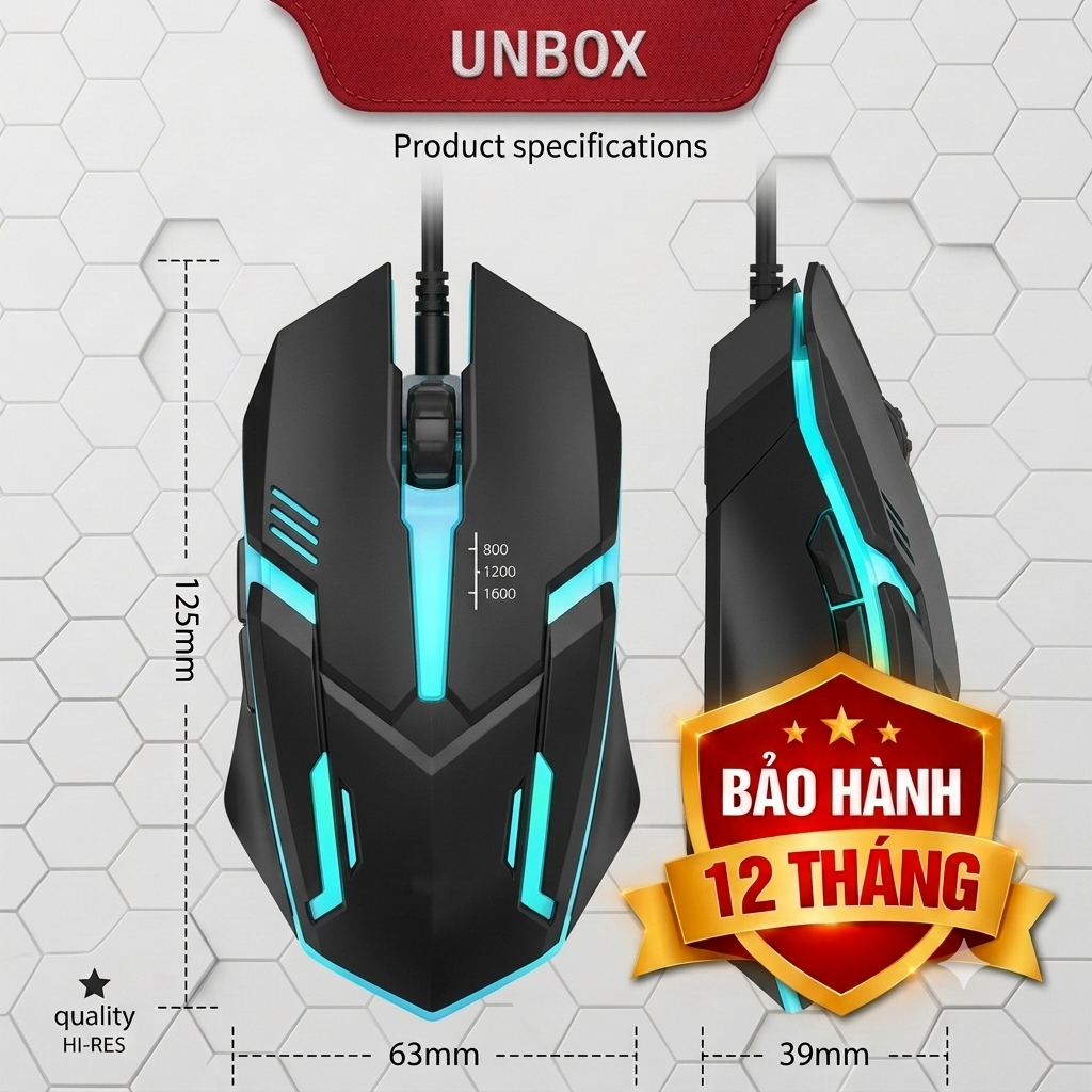 Chuột Gaming G01 - Chuột Máy Tính Có Dây Văn Phòng Gaming Màu Đen Thiết Kế Công Thái Học Đèn LED Esport 1200DPI USB