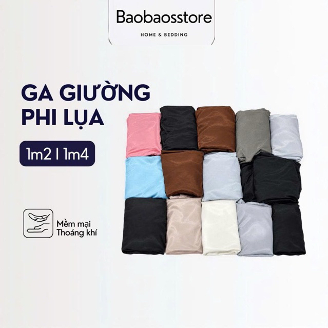 Ga giường phi lụa kích thước 1m2 1m4, drap giường phi lụa satin màu trơn 1m2x2m 1m4x2m mát lạnh, gra