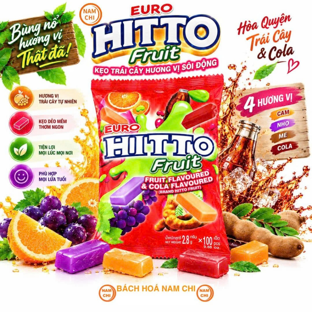 Kẹo Trái Cây HITTO EURO Kẹo Mềm Trái Cây Chua Ngọt Thơm Ngon Thái Lan 280G - Nhập Khẩu Chính Hãng