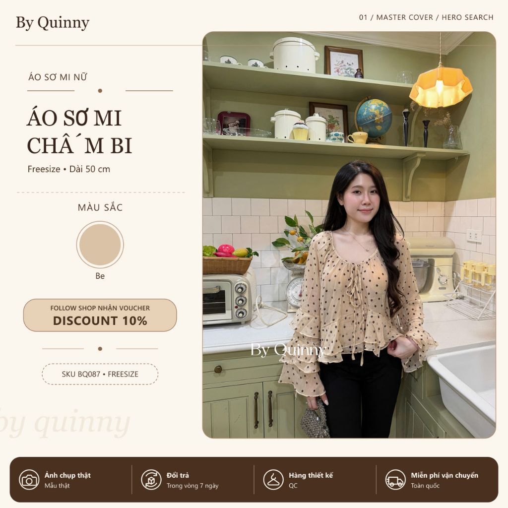 ÁO SƠ MI NỮ CHẤM BI TAY BÈO TẦNG | BQ087 – BY QUINNY x QC L1